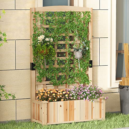 SogesHome Jardinière en Bois avec Treillis Bac à Plantes avec Treillis Potager sur Pied pour Jardin, Terrasse et Balcon Grand Bac de Plantation avec Treillis Décoratif