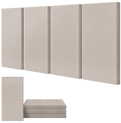 UMIACOUSTICS 4 PCS Acoustic Panels, 2“ Thick 23.6 x 11.8 Fiberglass Sound Wall Panels, Sound Absorbing Panels for Home Studios, Office, Theater. Light Camel
