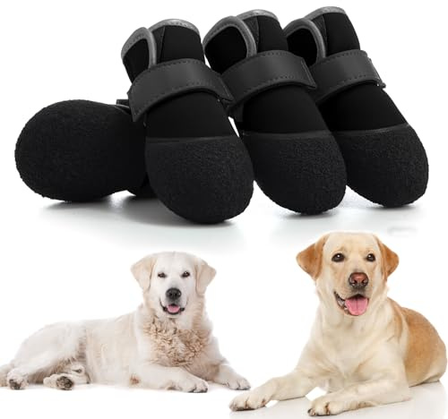 DOGOYS Dog Shoes, Outdoor Dog Boots Non-Slip Waterproof Dog Booties for Medium to Large Dogs 4Pcs for Winter Snowy Day, Summer Hot Pavement with Rugged Sole Black