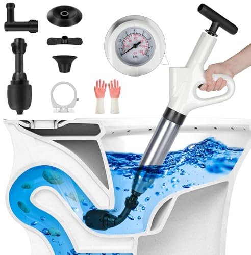 Hochdruck-Kolben Toiletten-Luftkolben Power Plunger WC Verstopfungsentferner Hochdruck-Luftablass-Blaster Pistole mit Echtzeit-Visueller Barometer Kolbenpumpe für Toiletten, Badezimmer, verstopftes