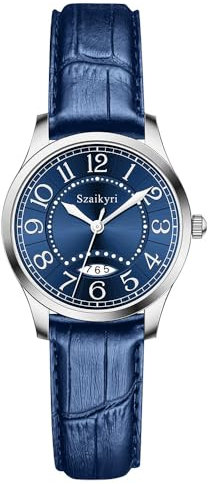 Szaikyri Classic Watch for Women with Easy Read Time Arabic Numerals Ladies Watch with Calendar Water Resistant (Blue)