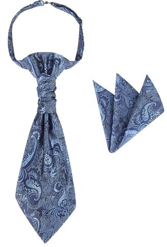 WANYING Herren Vorgebunden Plastron Krawatte & Einstecktuch 2 in 1 Set Verstellbar mit Hakenverschluß Hochzeitskrawatte auf Hochzeiten - Paisley Pattern Dunkelblau