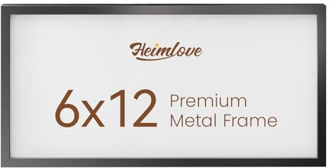 Heimlove 6x12 Metal Picture Frame,Black Aluminum Photo Frames-Real Tempered Glass,Mounting Horizontally or Vertically Decor for Wall-1Pack