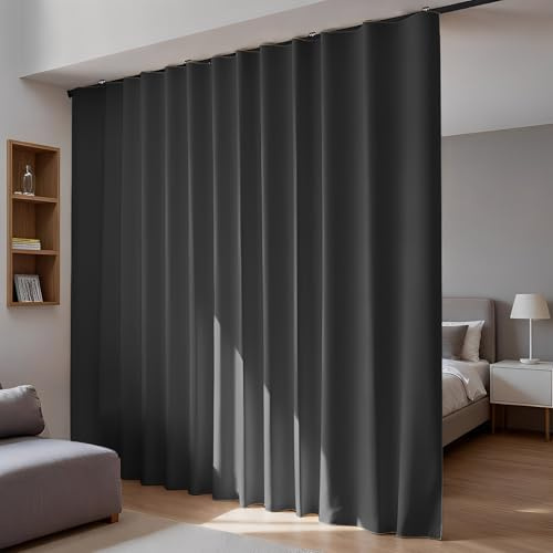 Doeiez Room Divider Blackout Curtains Flexible Sliding Tracks Sets Ceiling Mounted Rod Window Curtain Privacy Separation for Bedroom Living Rooms,1 Panel Black Drape and Black Track Set-W72xH72 in