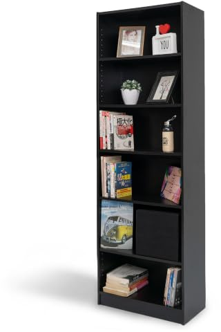 Absolute Deal Black Bookcase Tall 6 Tier Free Standing Adjustable Shelf | Tall black bookshelf with adjustable shelving for books, files and home decor, a deep freestanding storage unit for any room