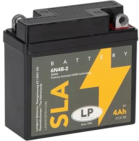 LANDPORT Batterie 6N4B-2A 6V 4Ah SLA kompatibel mit Simson Schwalbe KR 51 | Wartungsfreie AGM-SLA-Batterie, 50 A CCA; kompatibel mit Suzuki GT 80, TSX 50; kompatibel mit Yamaha DT 50, RD 50, TY 125