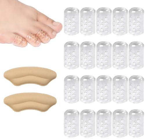 Doukesh 20 Stück Gel Zehenkappen,Silikon Zehenschutz Kleiner Zeh,Gel-Zehenkappe,Atmungsaktive Zehenschoner für Kleiner Zehen,Zehenschutz Silikon,Fersenpolster,Gel Zehenpolster für Blasen Hühneraugen