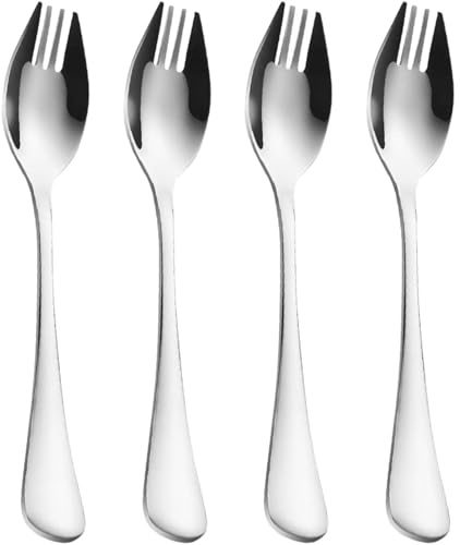 Metal Spork Reusable Sporks,4-Pack Food-grade Stainless Steel Sporks, 7.28 Inches Long Handle Salad Forks For Dessert, Fruit Appetizer Dessert Salad Flatware Set