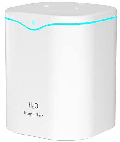 ACAGALA Humidificador de aire de doble pulverización de 2 litros con luz LED Cool Mist Auto Shut-Off Humidificador portátil de escritorio para dormitorio, hogar y habitación de bebé