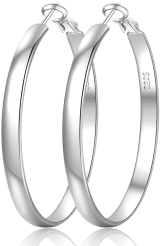 WATEFOER 5 mm breda örhäng för kvinnor, stora hoop-örhängen i 925 sterling silver allergivänliga och lätta stora gyllene 14K för flickor 40/50/60/70 mm, Talla uniquely designed, Koppar, Ingen ädelsten