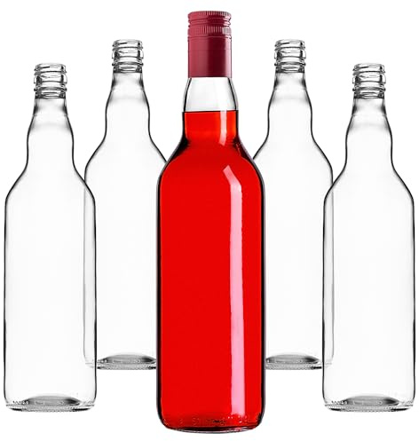 KADAX Set med 5 glasflaskor 700 ml med skruvlock, röd, lång - tomma flaskor att fylla för juice, sirap, olja och sprit, livsmedelsförvaring