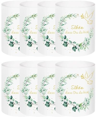 CULEB 8x Lanterne Decorazione Tavolo,Decorazione con Candela da Tè All'Eucalipto,per Compleanni,Matrimoni,Battesimi,Baby Shower,Cresime ecc