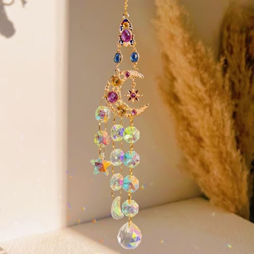 BSITSSS Acchiappasole Cristallo, Crystal Suncatcher, Appeso Arcobaleno Sole Luna Ciondolo Ornamento per Finestra Casa Giardino Natale Giorno Festa Matrimonio