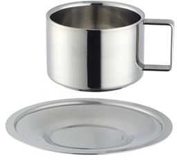 Tasse à café en acier inoxydable 304 coloré de style européen pour expresso, latte italien, latte, cappuccino (argenté)