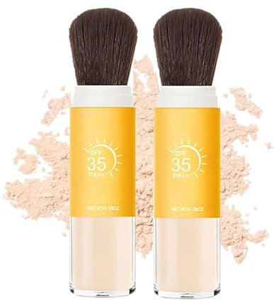 Poudre fixatrice de protection solaire minérale SPF 35, poudre de protection solaire pour le visage et le cuir chevelu, effet maquillage mat naturel, longue tenue, légère et respirante