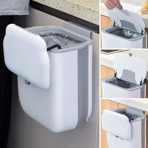 Gebrazy Poubelle suspendue de 10 l - Poubelle murale - Poubelle à compost - Pour cuisine, camping, salle de bain, bureau, camping-car - Sans perçage