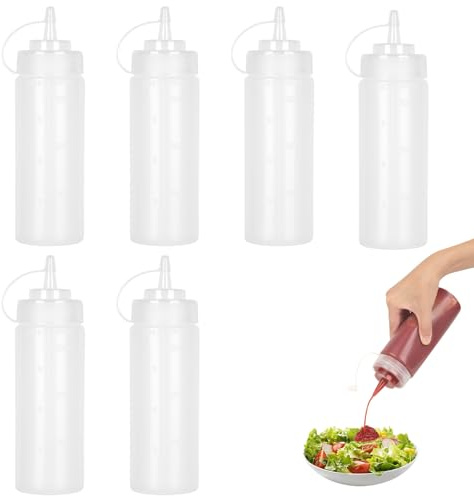 JASTOO Squeeze Botella de salsa, 6 unidades de 360 ml, botella de plástico con tapa sin BPA, sin fugas, para pintar, hornear, ketchup, salsa afilada, aceite de oliva, botella de especias