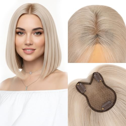 MY-LADY Haartopper Echthaar für Frauen 21g Grau Leicht Hair Topper Clip in Extensions Natürliche - für Dünnes Haar Ohne Pony