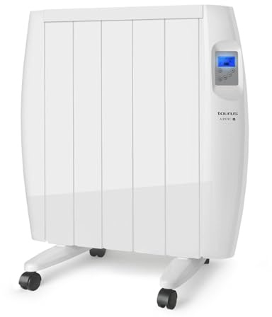 Taurus 900 - Emisor Térmico Digital. 900W. Tecnología seca. Sin fluidos. 5 elementos. Programación diaria-semanal. 2 modos. Temperatura ajustable. Incluye patas y soporte pared. Blanco