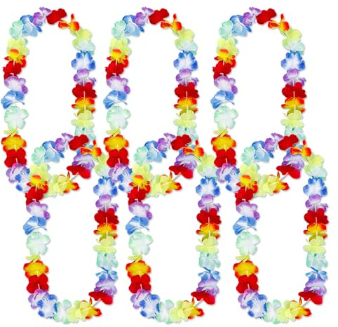 6 PCS Hawaiian Garlands, Hawaiian Leis Garlands Colorful Flower Necklaces, Flower Garland Necklace, Hawaii Party Decorations, Beach Garland Theme Party Supplies, Hawaii Theme Party Decor Accessories