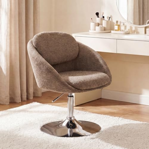 Ya-Home Schminktisch Stuhl, Loungesessel Sessel Wohnzimmer 360°Drehbar Barhocker Höhenverstellbar, Schminkstuhl Ohrensessel Polsterhocker aus Chenille für Schlafzimmer Arbeitszimmer Büro, Braun