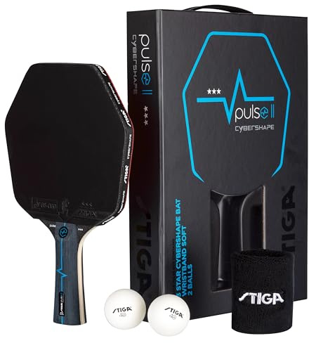 STIGA Pingisset Pulse Box II 3-star Cybershape - 3 Star ITTF-godkänt Bordtennisracket + 2 Bollar + Svettband