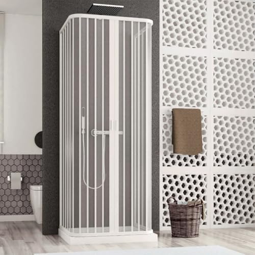 Box Doccia 3 Lati a Soffietto, Apertura Centrale, 70x70x70 cm Riducibile, Altezza 185 cm