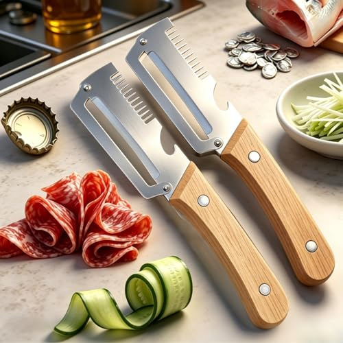 Julienne Peeler, 2 in 1 Pelapatate Multifunzionale per Cucina, Pelatore Multifunzione Dentellato, Taglia Verdure Julienne (2pcs)