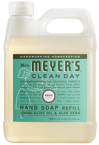 MRS. MEYER'S CLEAN DAY Hand Soap Refill, Made with Essential Oils, Basil, 33 fl. oz