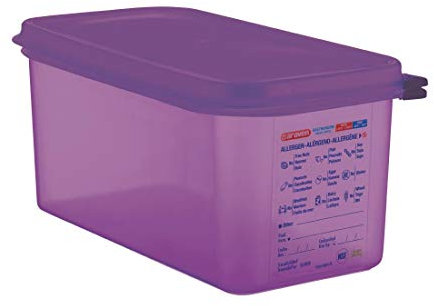 Araven Allergen Polypropylene Plastic 1/3 Gastronorm Sized Food Storage Container with Airtight Lid Included | Purple | Capacity: 6 Litre | CM788