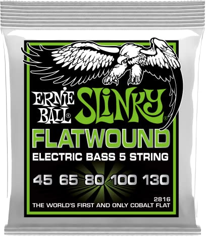 Ernie Ball Regular Slinky 5-Saiten Flatwound E-Gitarrensaiten, Stärke 45-130