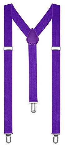 Boolavard Braces/Suspenders One Size Fully Adjustable Y Shaped With Strong Clips (Purple)
