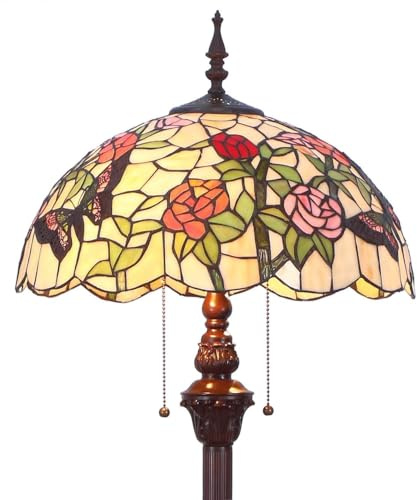 Bieye L31408 Schmetterling Tiffany-Stil Stehlampe mit handgefertigtem 40-cm-Lampenschirm aus Buntglas und Metallsockel für Schlafzimmer und Wohnzimmer, 150 cm hoch
