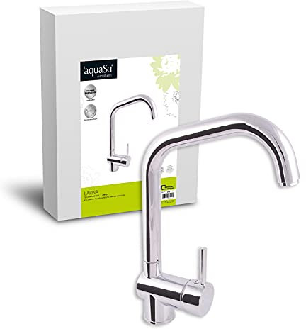 AquaSu 78022 3 Küchenarmatur Larina für Vorfenstermontage | Spültischarmatur Umklappbar | Unterfenstermontage | Einhandmischer Spüle | Wasserhahn | Chrom