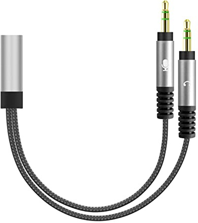 GEEKRIA Nylon-Geflochtener Headset-Y-Splitter-Adapter, Kopfhörer-Splitter-Kabel für PC/Notebook, Legacy-Laptop mit Mikrofon & Audioanschluss (2×3,5-mm-Männlich auf 1×3,5-mm-Weiblich)