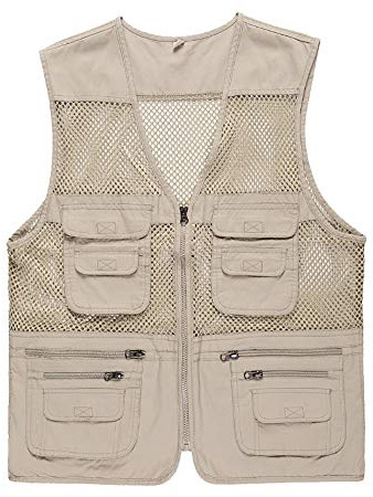 Daoba Herrfiske väst flera fickor stickad jacka andningsbar arbetsväst resa sommar fotografering väst, Beige, L