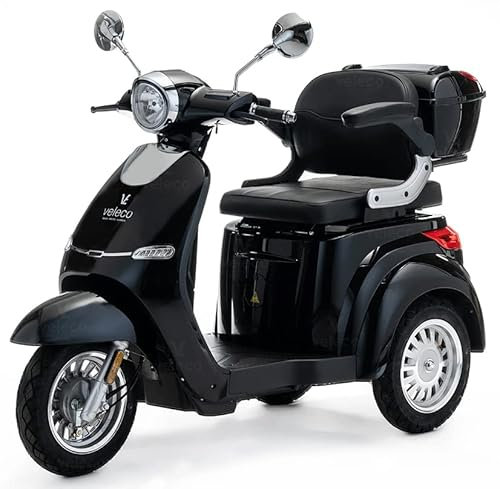 VELECO 3 Räder Elektroscooter 1000W Seniorenmobil E-Fahrzeug 3 Farben (Schwarz)