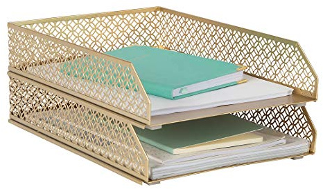 Blu Monaco Gold Schreibtisch Organizer Stapelbares Papierfach 2er-Set - Zweistufiges Metallfach - Stapelbares Brieffach - Posteingang für Schreibtisch