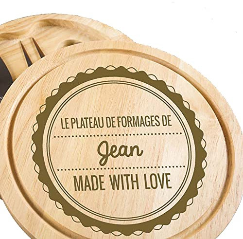 Cadeau personnalisé : Plateau de fromages « Made with Love » gravé du prénom de Votre Choix