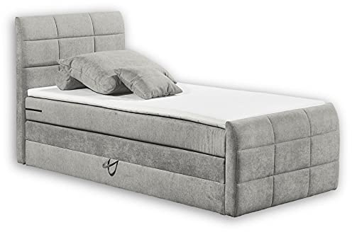 Stella Trading KUBA 2 Boxspringbett 100x200 mit Bettkasten, Schlamm - Bequemes Bett mit 7-Zonen-Federkern Matratze & Komfortschaum Topper - 103 x 113 x 220 cm (B/H/T)