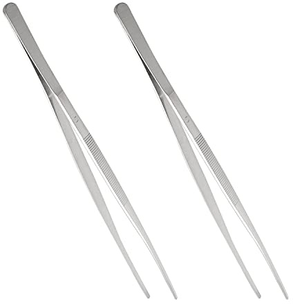 Aopin 2 pinzette dritte smussate in acciaio inox lucido, resistenti al calore, con motivo a denti dritti antiscivolo, argento metallizzato