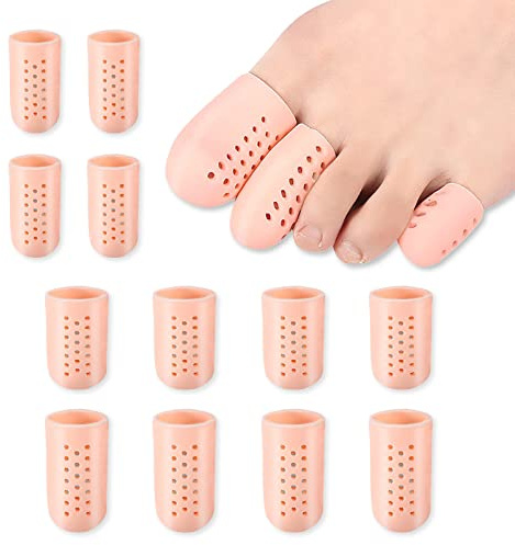 12 st 3 storlekar gel tåskydd andas, blister tålock med hål, återanvändbara tåskydd kvinnor män för hammartår, tåskydd för fötter, saknas eller inåtväxande tånaglar (hud)