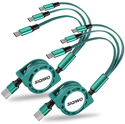 SIQIWO Multi USB-C Einziehbares Kabel, [1M/3A/2 Stück] QC 3.0 USB C Splitterkabel, 3-in-1 Ladekabel mit 3 Typ C Anschlüssen, Schnelles Aufladen für iPhone 15 16 17 Serie, iPad, Samsung Galaxy S25 S24