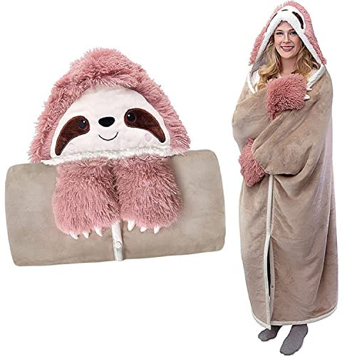 iyoimono Rosa Faultier Geschenk für Frauen Tragbare Decke Sofadecke Sloth Kuscheldecke Flauschig Cartoon Kuscheldecke Niedliches Tiermuster Wohndecke 152 * 125cm
