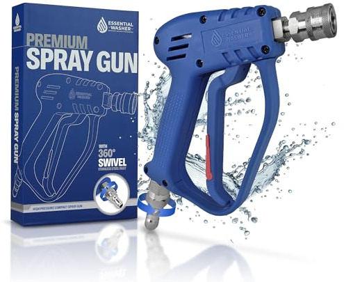 Essential Washer Short Pressure Washer Gun with Stainless Steel Swivel - Stubby Pressure Washer Gun with SS Plug and Quick Connect - Power Washer Gun Compatible with Foam Cannon - Car Detailing Gun