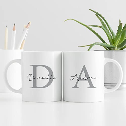 BGExpress Personalised Mug - Initial Name Matching Mugs Custom Gift for Birthdays, Weddings, Valentine's Day, Girlfriend, Boyfriend Coffee Cup Kitchenware - Set of 2