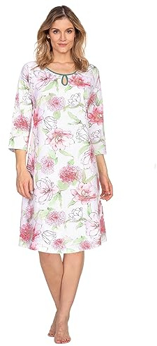 e.Femme® Chemise de nuit Olivia 1046 pour femme, 100 % coton, Hortensias verts, 38