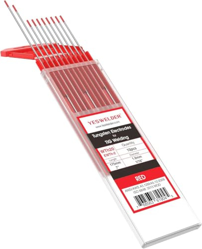 YESWELDER WIG Wolframelektroden Rot 1,6x175mm, 10 Stück Schweißelektroden | Universelle WIG Nadeln für Stahl, Edelstahl, Alu, 1,6 x 175 mm, rote Schweißelektroden für optimale Zündung