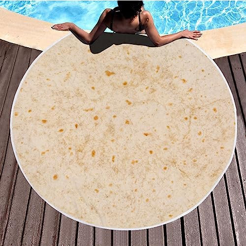 KnSam 150x150cm Strandtuch, Mikrofaser Strandlaken XXL Rund Strand Muster, Spatuch Pool-Handtuch Strand Groß, für Urlaub Schwimmen, Beige(150x150cm)