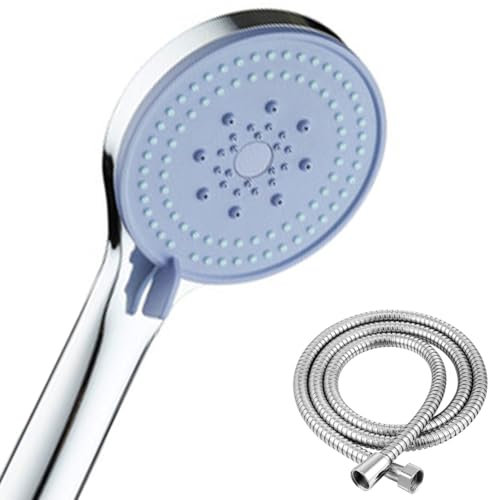 Alcachofa de Ducha con Manguera 180 cm y Soporte | Cabezal Ducha Grande 10 cm | 5 Modos de Chorro para Masaje, Alta Presión y Ahorro de Agua | Teléfono de Ducha Universal (Modelo 1)